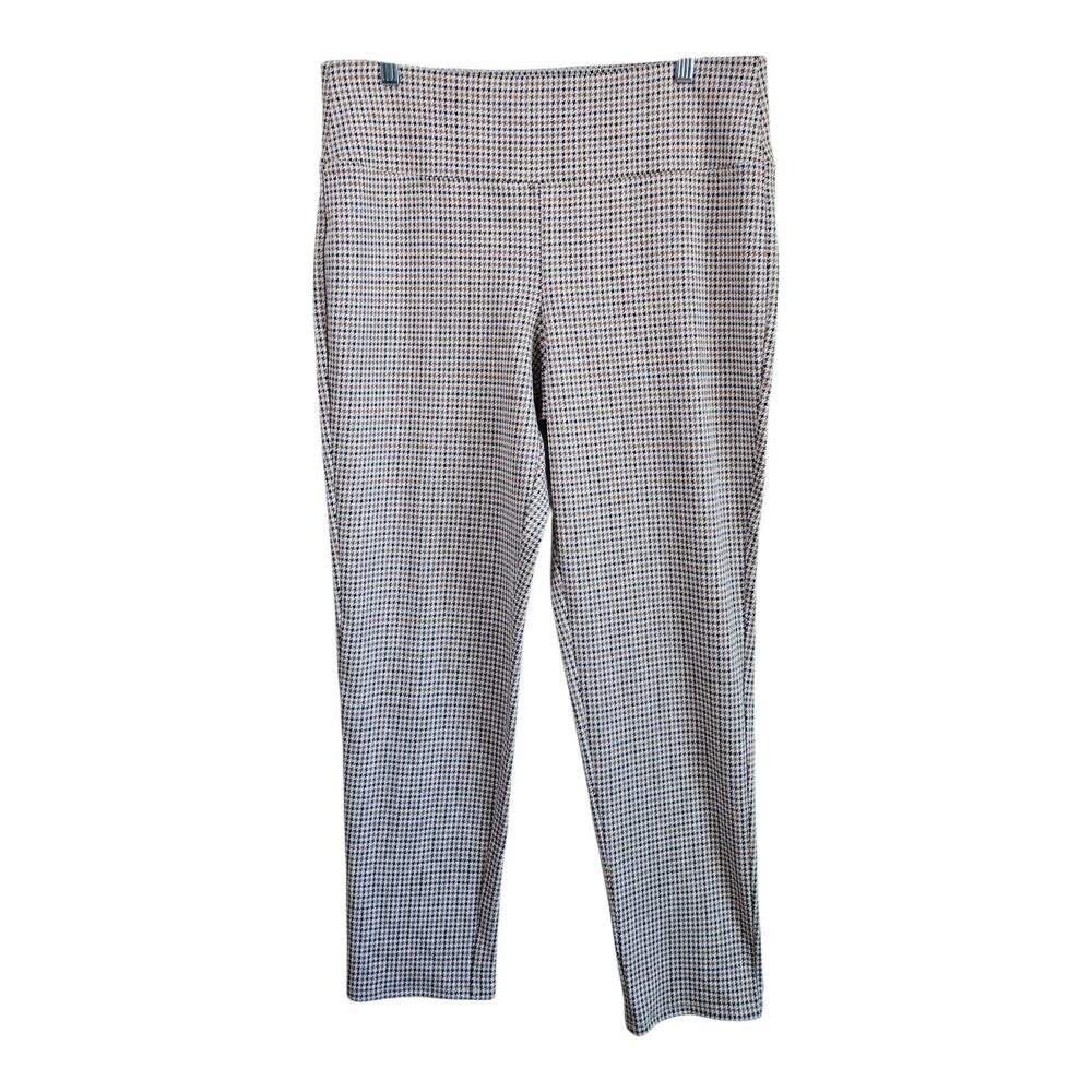 J JILL Wearever Women's M Pants Pull On Houndstooth Tan Black Ankle 32 x 28.5